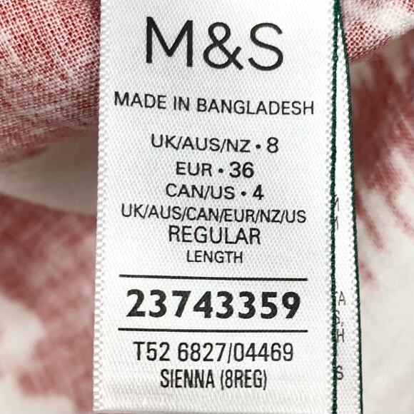 M&S Womens Linen Rich Printed V-Neck Tunic Dress 3/4 Sleeves Sienna Red Size 8 - Picture 6 of 15